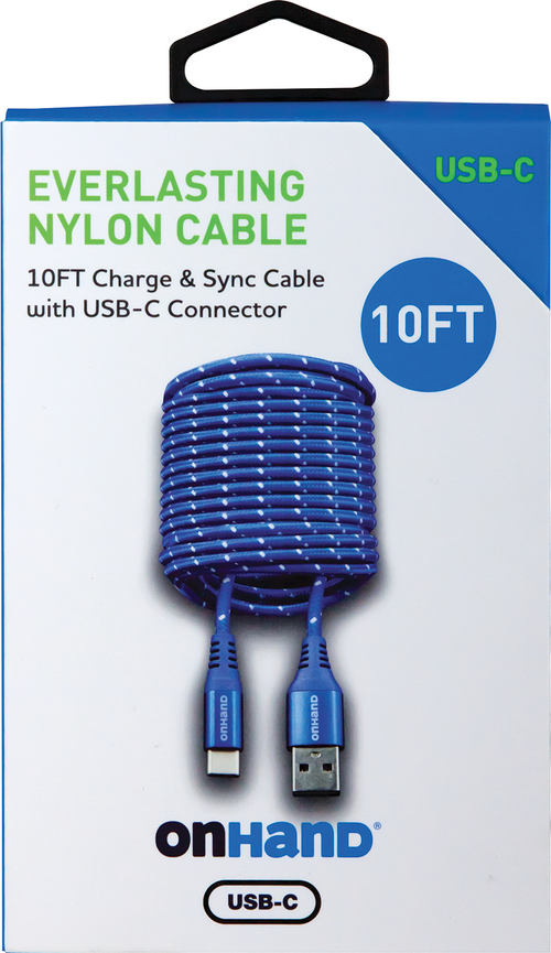 OnHand Charging CBL 10ft BP USB-A to USB-C, Black - ONLINE ONLY
