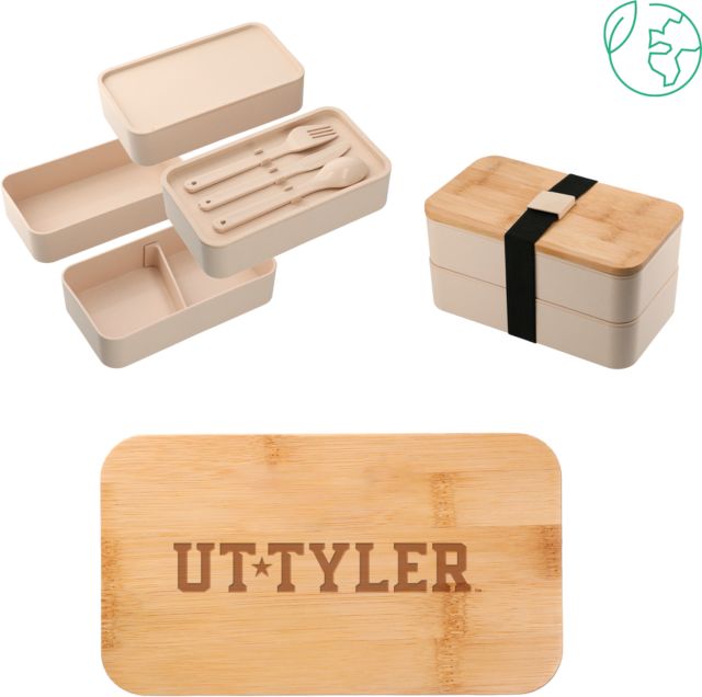 UT Tyler Stackable Bamboo Fiber Beige Bento Box UT Tyler Engraved - ONLINE ONLY